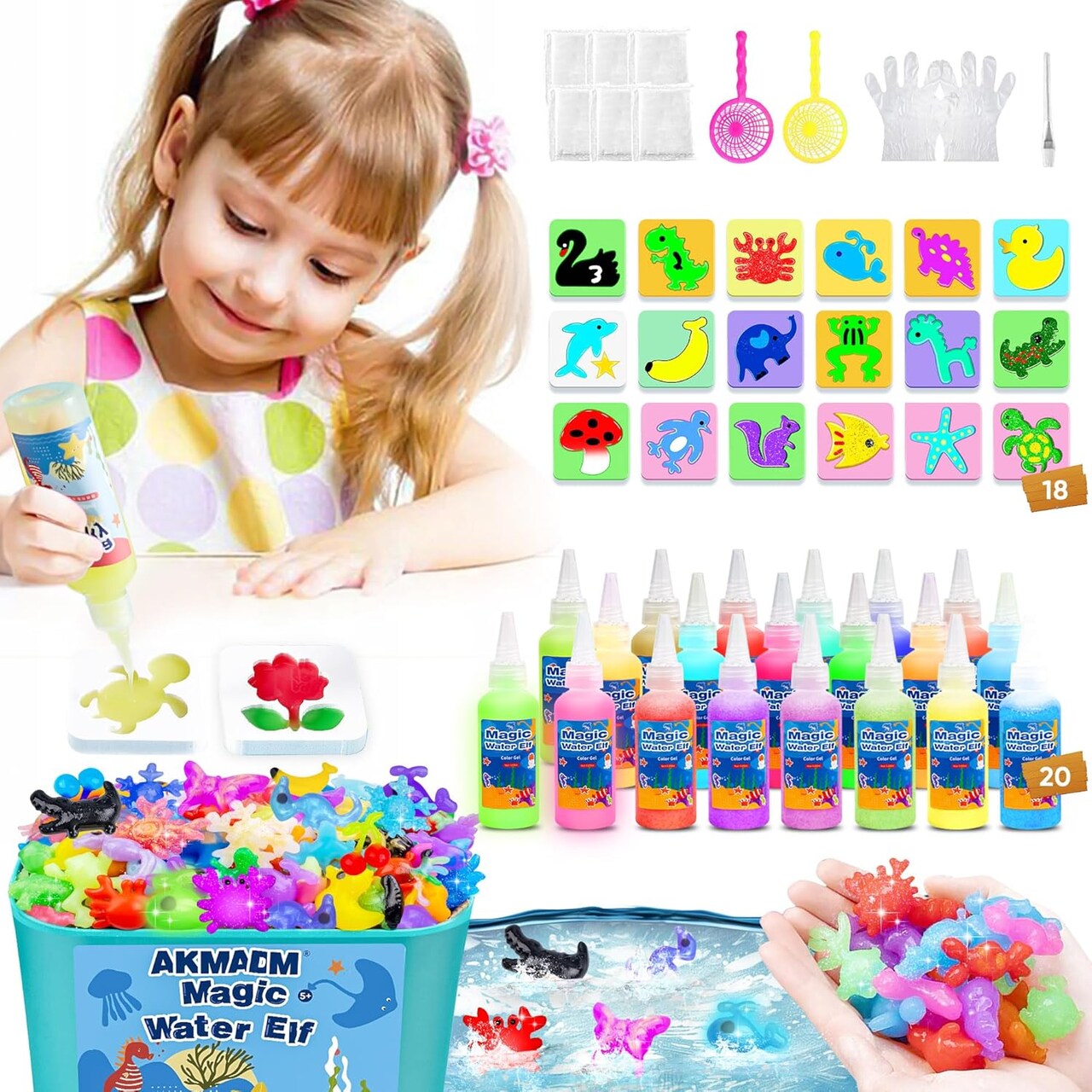 Magic Water Elf Kit for Kids - Aqua Fairy Water Gel Kit - 20 Colors 60ml Squishy Maker Set